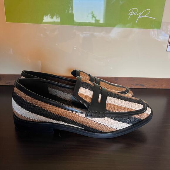 3.1 Phillip Lim Tan Knit Raffia Striped Slip On Alexa Penny Loafers Womens 40 - Picture 10 of 15